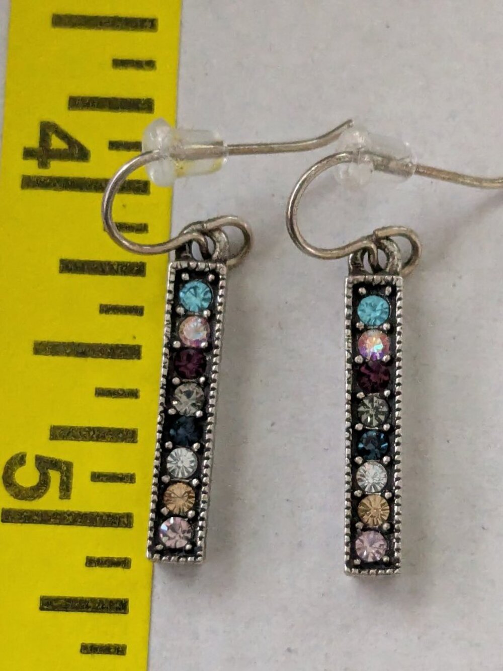 Vintage PATRICIA LOCKE Multi Crystal Rectangular Bar Dangle Pierced Earrings
